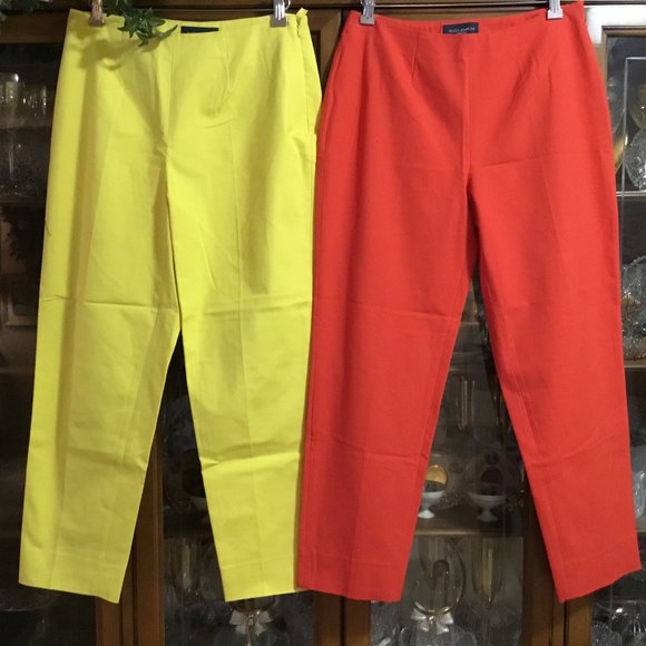 Piazza Sempione Audrey Pants Cropped Italy RARE YELLOW & CORAL Size US 8  IT 44 - Picture 1 of 14